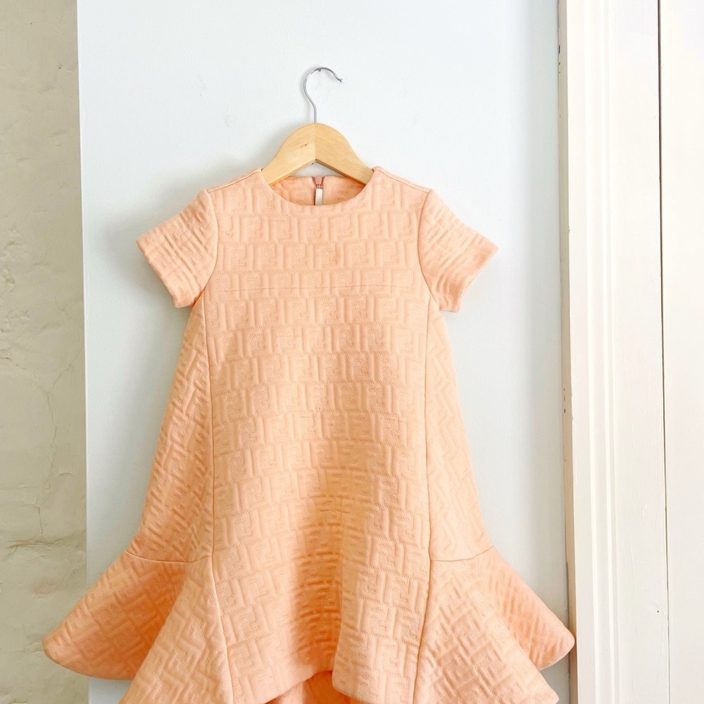 Fendi Girls Blush FF Logo Jacquard Dress Size 6 Luxury Designer